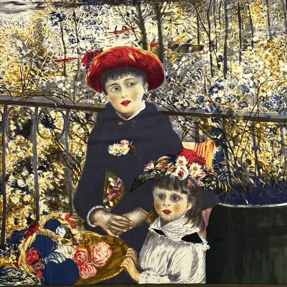 1980s Vintage Square Art Scarf, Two Sisters on the Terrace by Pierre-Auguste Ren - Picture 2 of 6